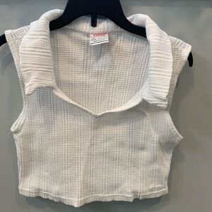 Bongo White Sleeveless Stretchy Crop Top With Collar Sz L Y2k Inspired